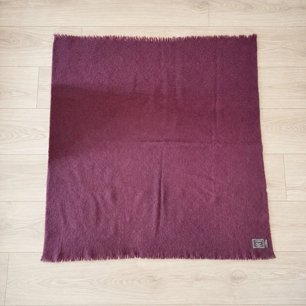 D'MEDICI Purple Wool Nylon Fringe Throw Blanket Made in Italy 55x57